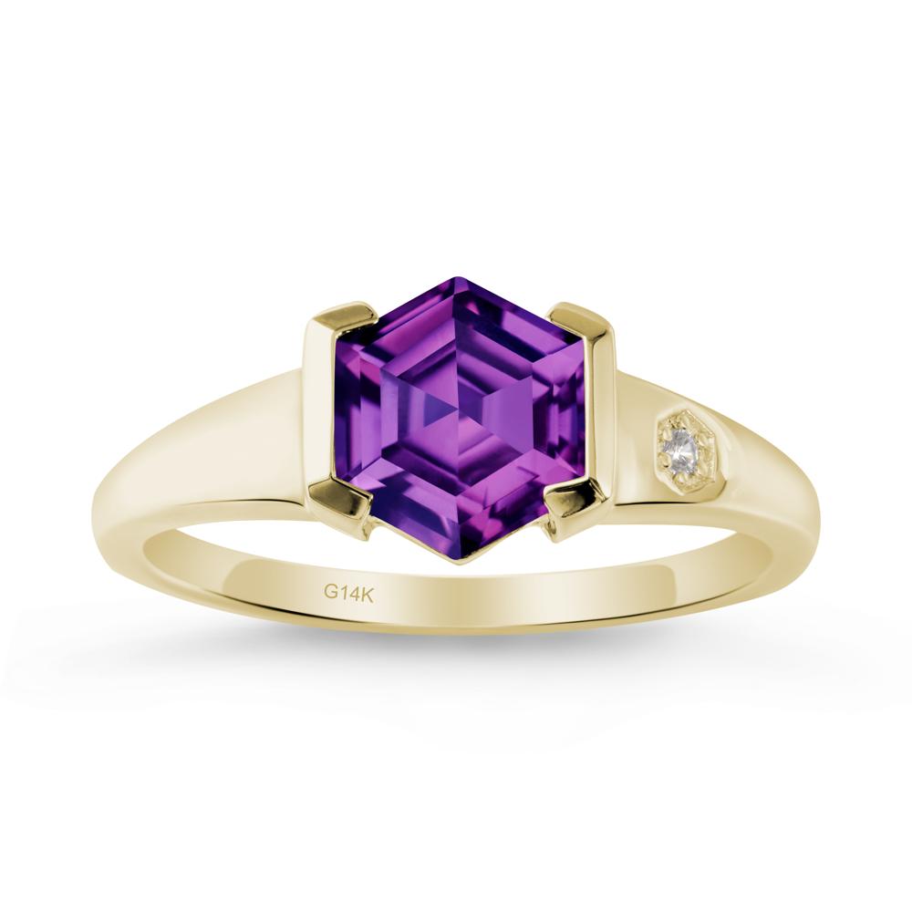 Half-Bezel Hexagonal Amethyst Ring - LUO Jewelry #metal_14k yellow gold