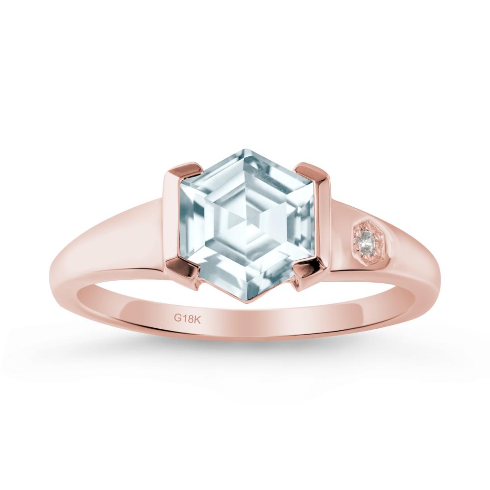 Hexagonal Aquamarine Ring with Half-Bezel Setting - LUO Jewelry #metal_18k rose gold