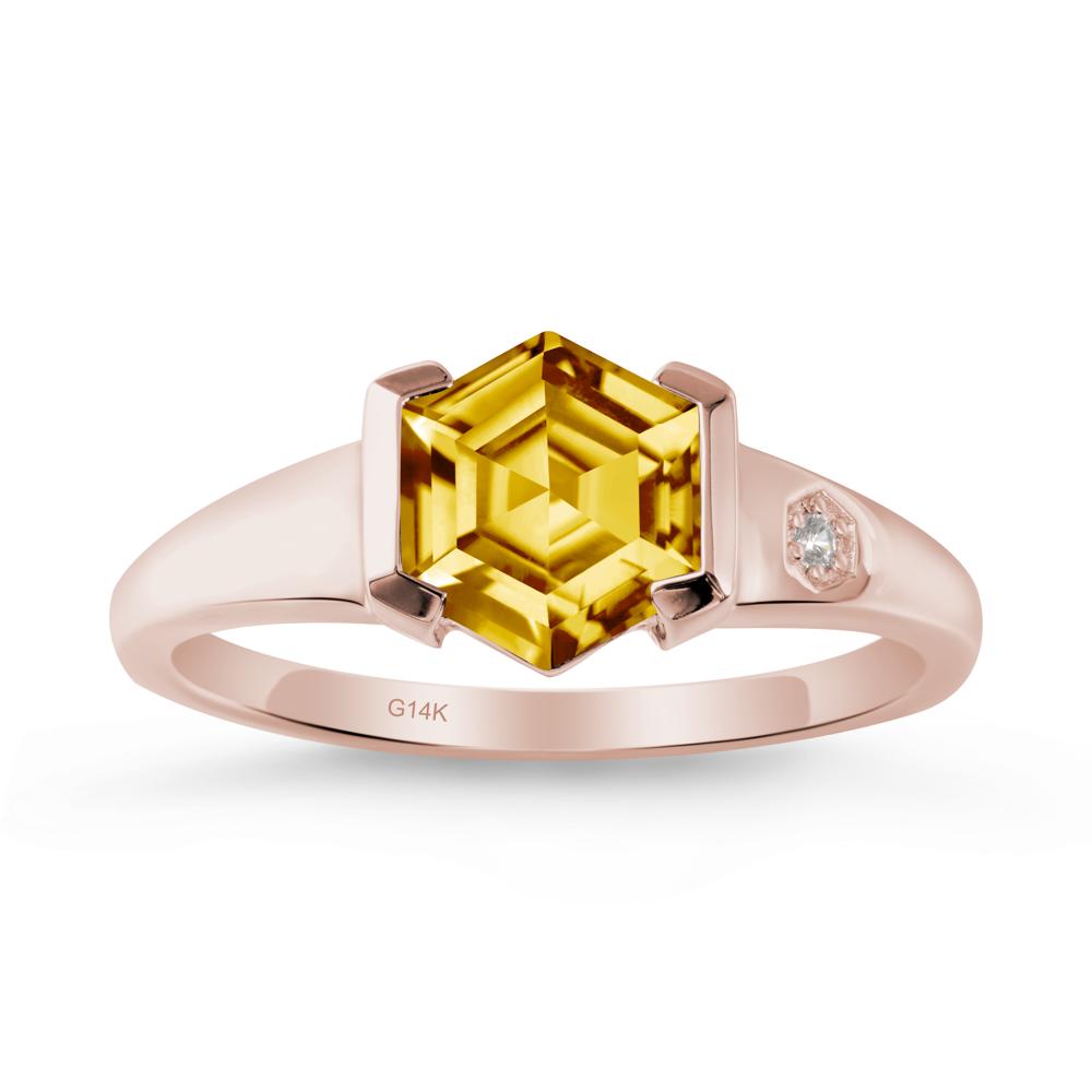 Hexagonal Citrine Ring with Half-Bezel Setting - LUO Jewelry #metal_14k rose gold