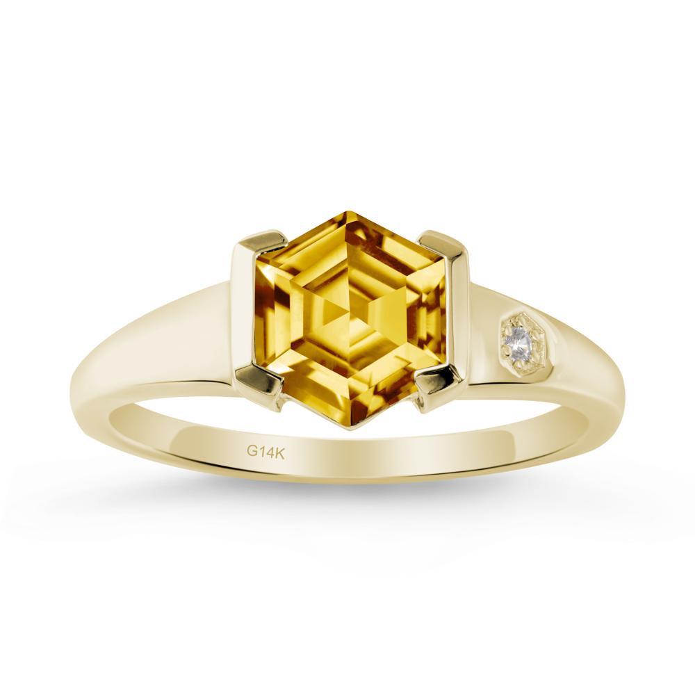Hexagonal Citrine Ring with Half-Bezel Setting - LUO Jewelry #metal_14k yellow gold