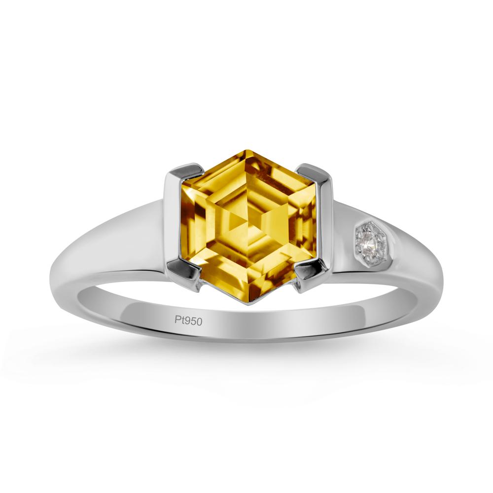 Hexagonal Citrine Ring with Half-Bezel Setting - LUO Jewelry #metal_platinum