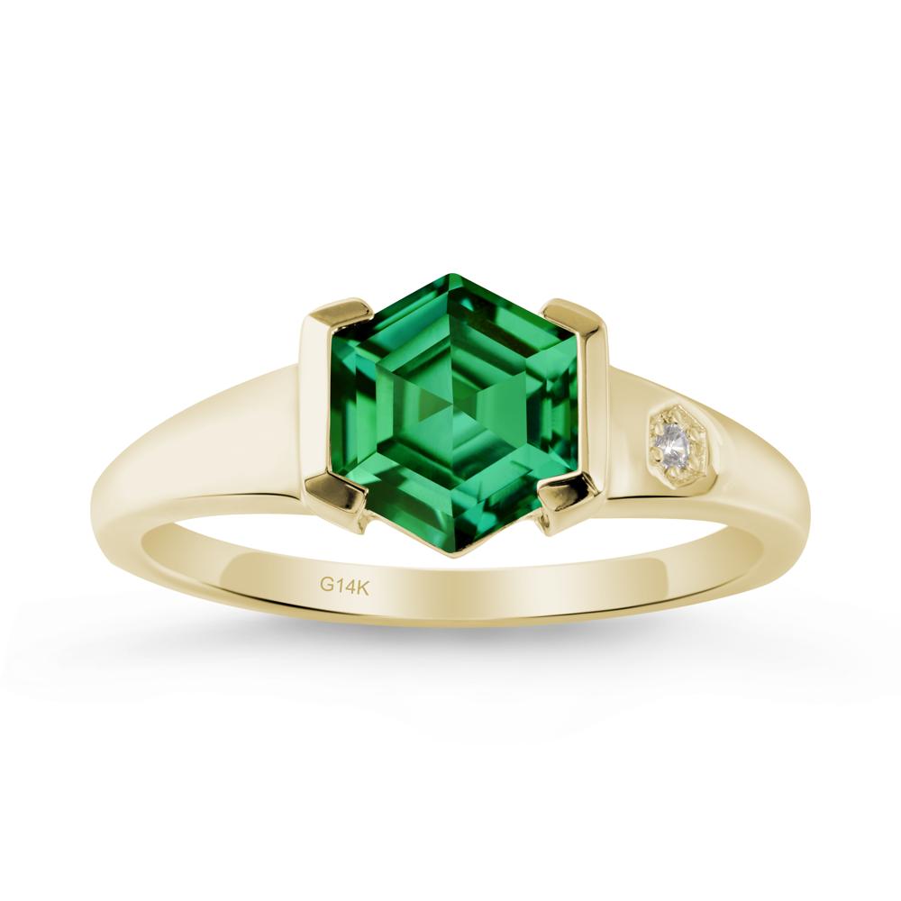 Half-Bezel Hexagonal Emerald Ring - LUO Jewelry #metal_14k yellow gold