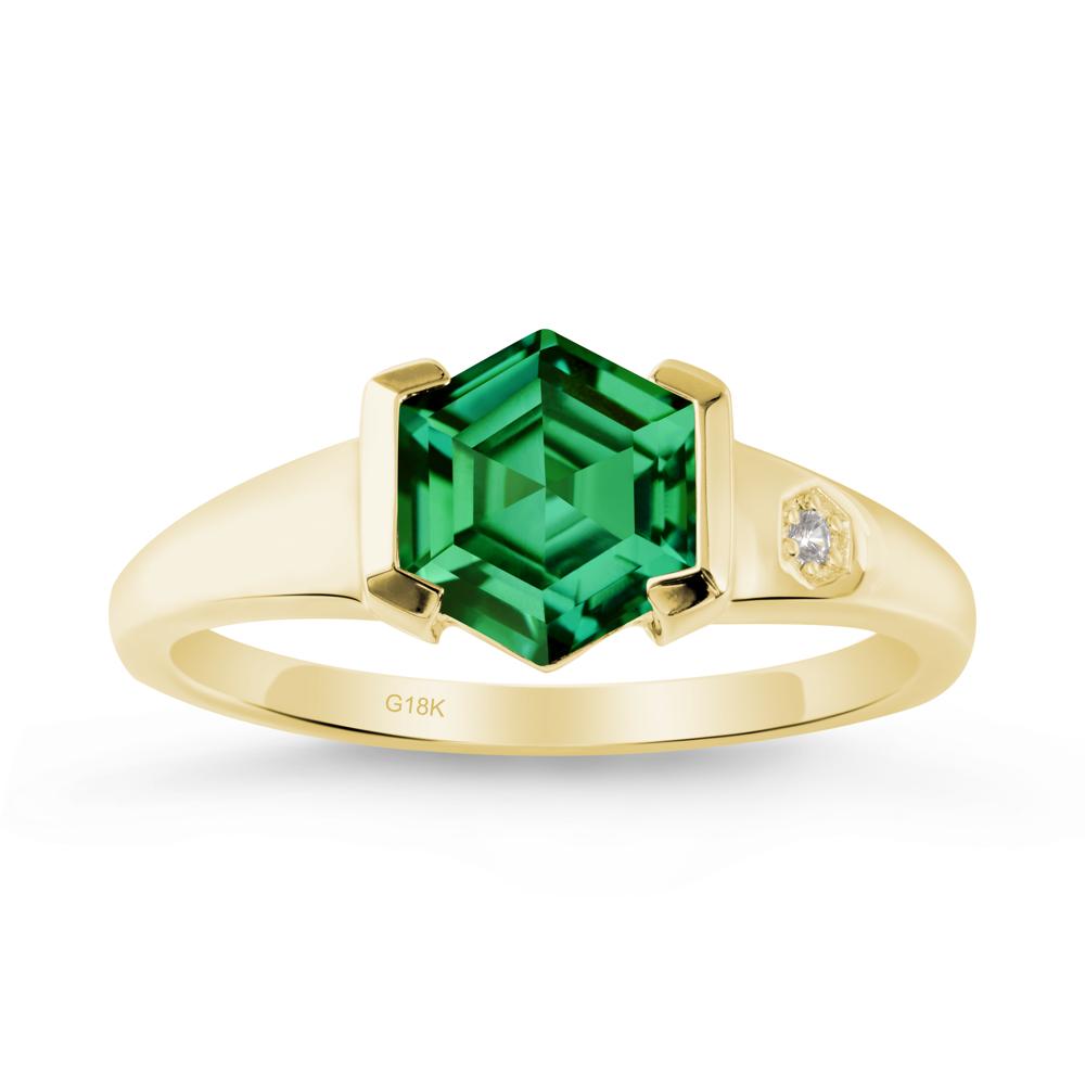 Half-Bezel Hexagonal Emerald Ring - LUO Jewelry #metal_18k yellow gold
