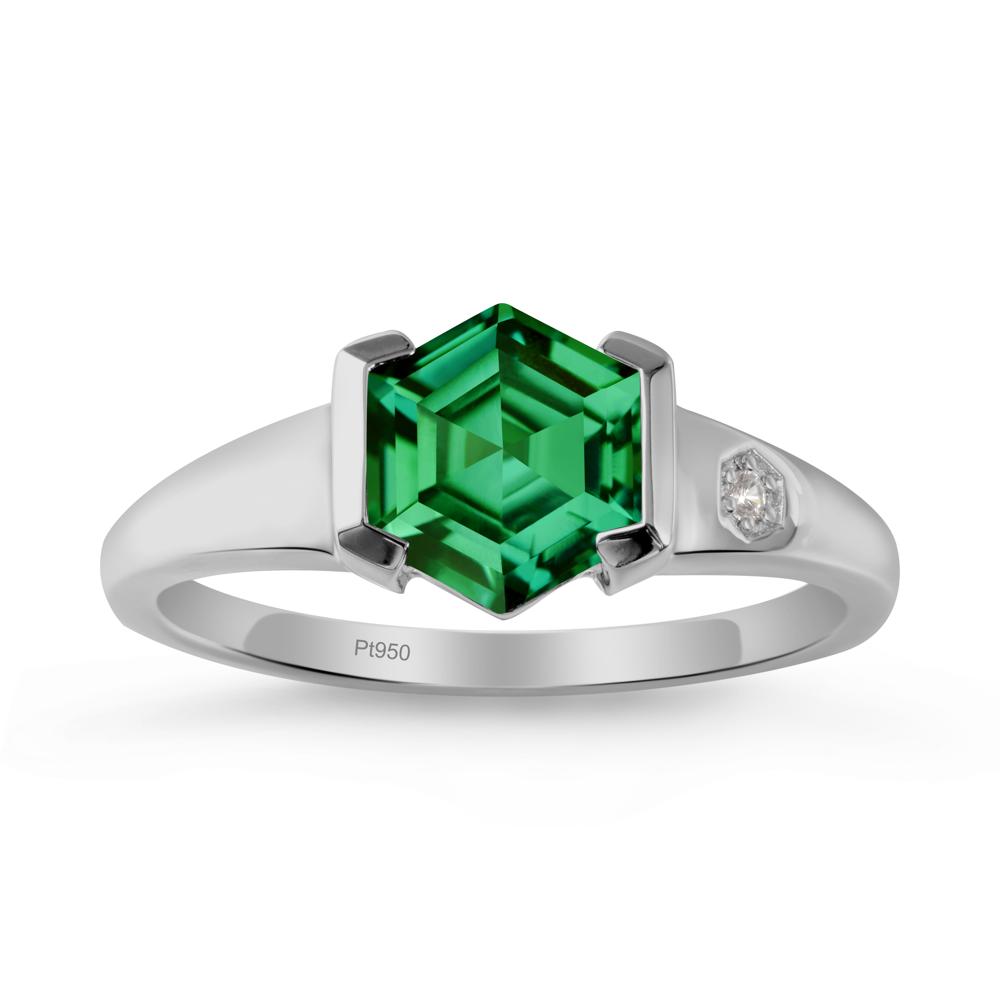 Half-Bezel Hexagonal Emerald Ring - LUO Jewelry #metal_platinum