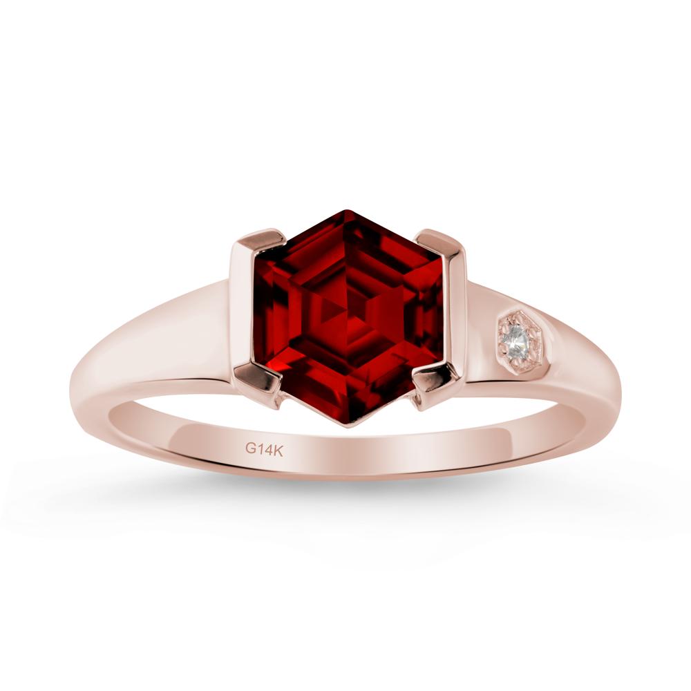 Hexagonal Garnet Ring with Half-Bezel Setting - LUO Jewelry #metal_14k rose gold
