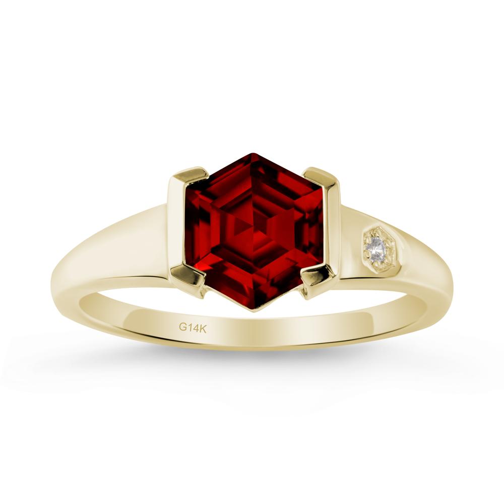Hexagonal Garnet Ring with Half-Bezel Setting - LUO Jewelry #metal_14k yellow gold