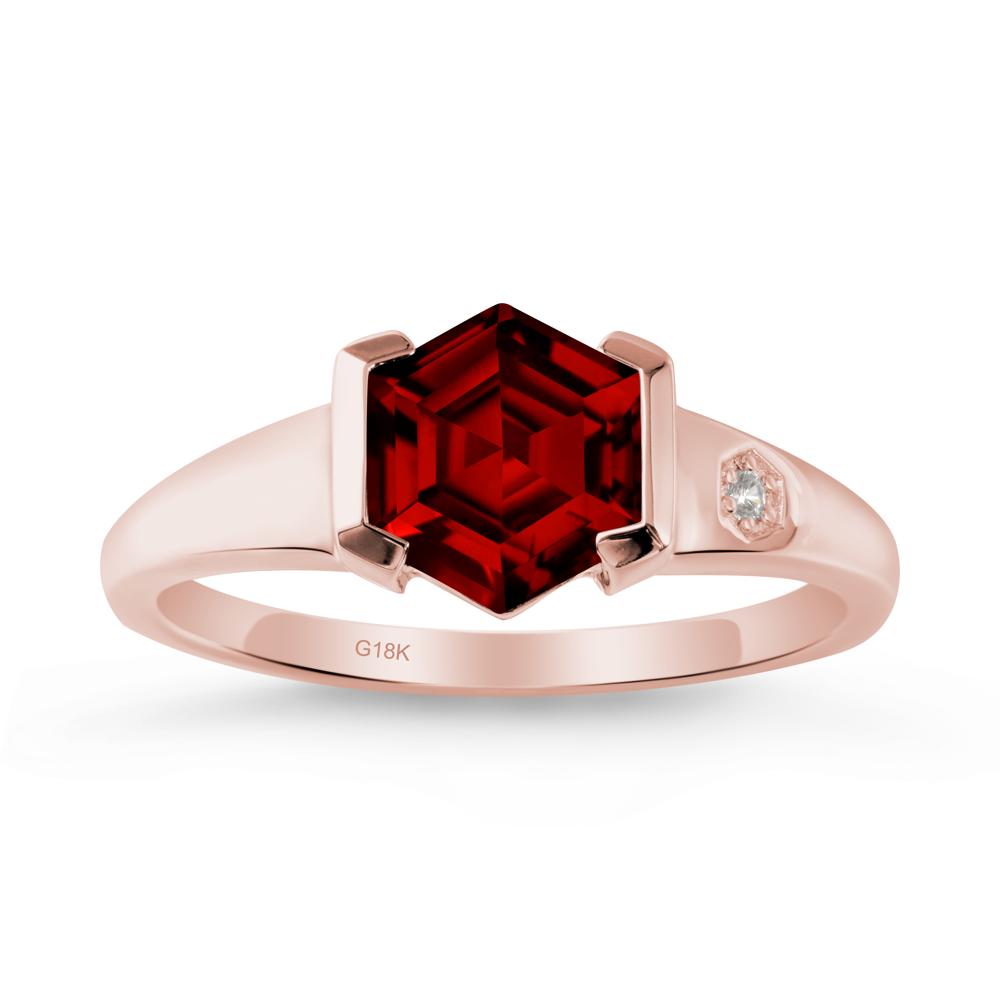 Hexagonal Garnet Ring with Half-Bezel Setting - LUO Jewelry #metal_18k rose gold