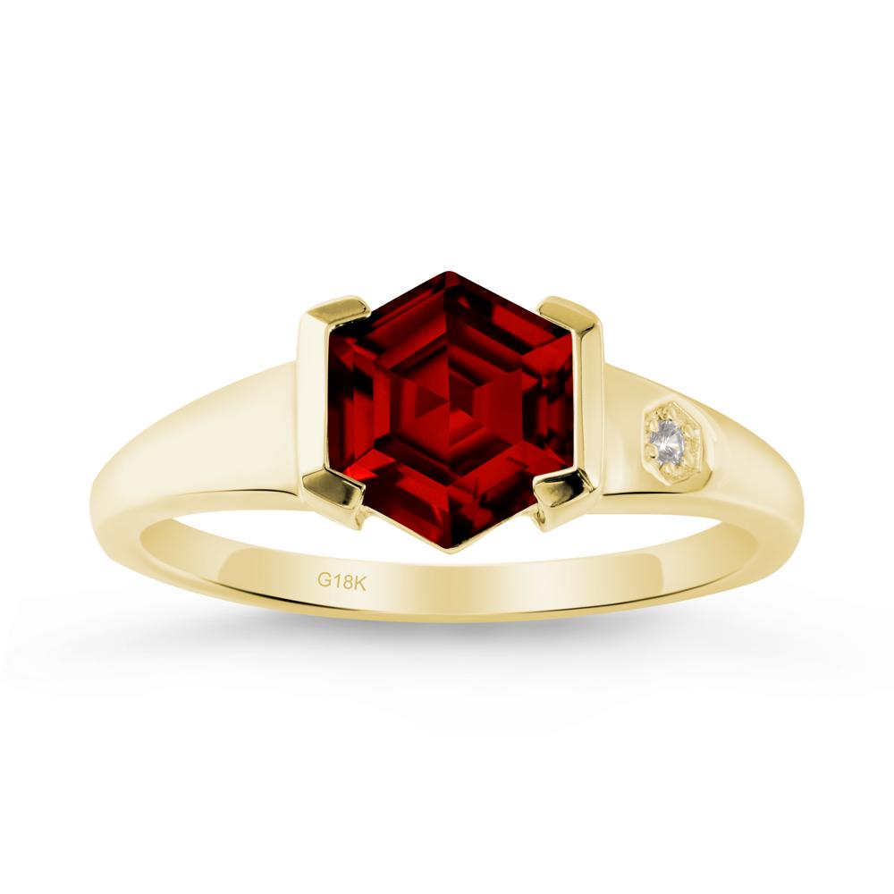 Hexagonal Garnet Ring with Half-Bezel Setting - LUO Jewelry #metal_18k yellow gold