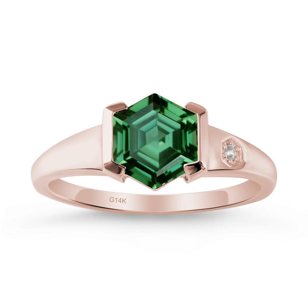 Half-Bezel Hexagonal Green Sapphire Ring - LUO Jewelry #metal_14k rose gold