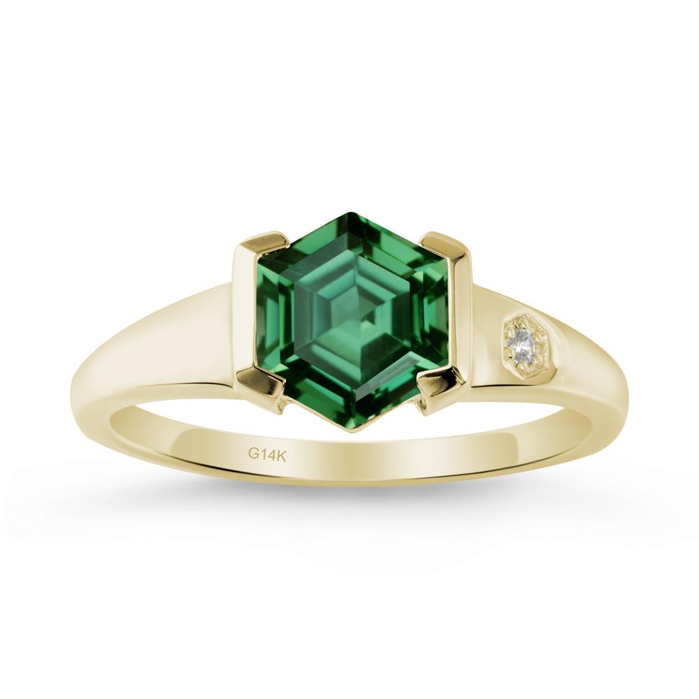 Half-Bezel Hexagonal Green Sapphire Ring - LUO Jewelry #metal_14k yellow gold