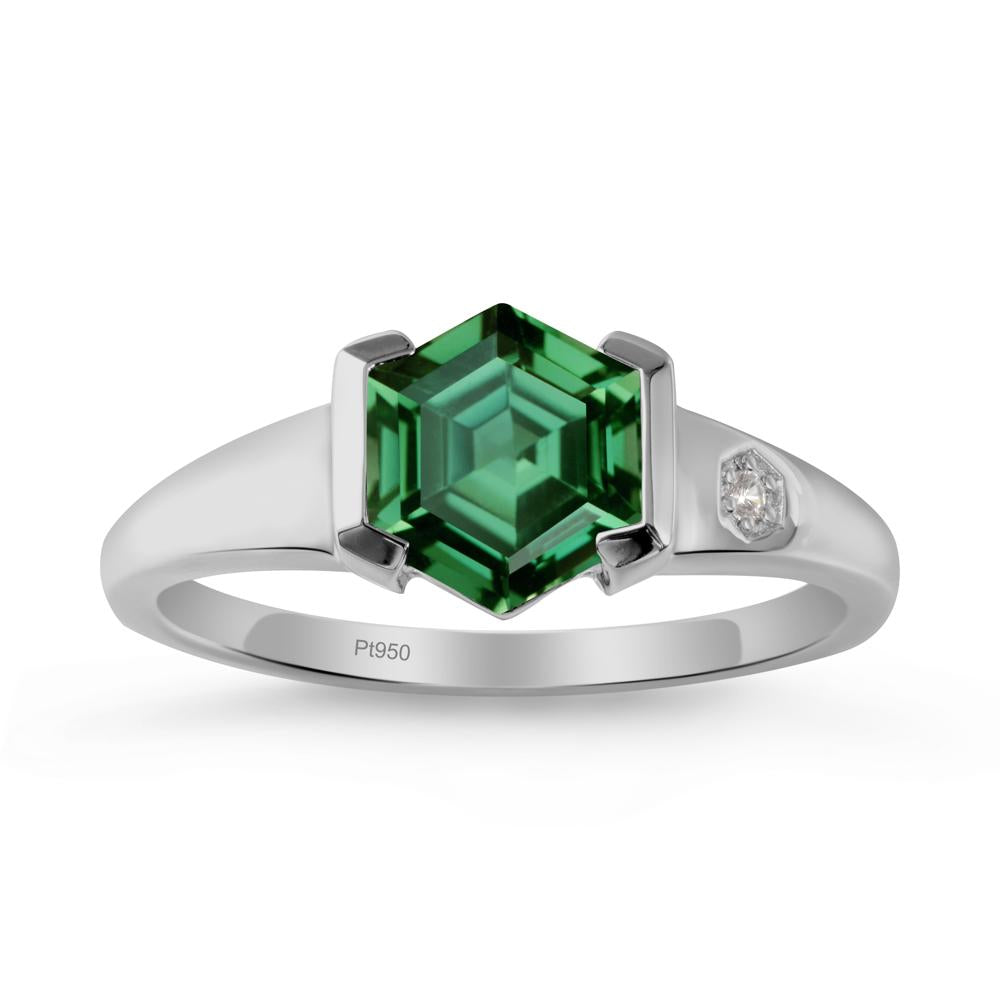 Half-Bezel Hexagonal Green Sapphire Ring - LUO Jewelry #metal_platinum
