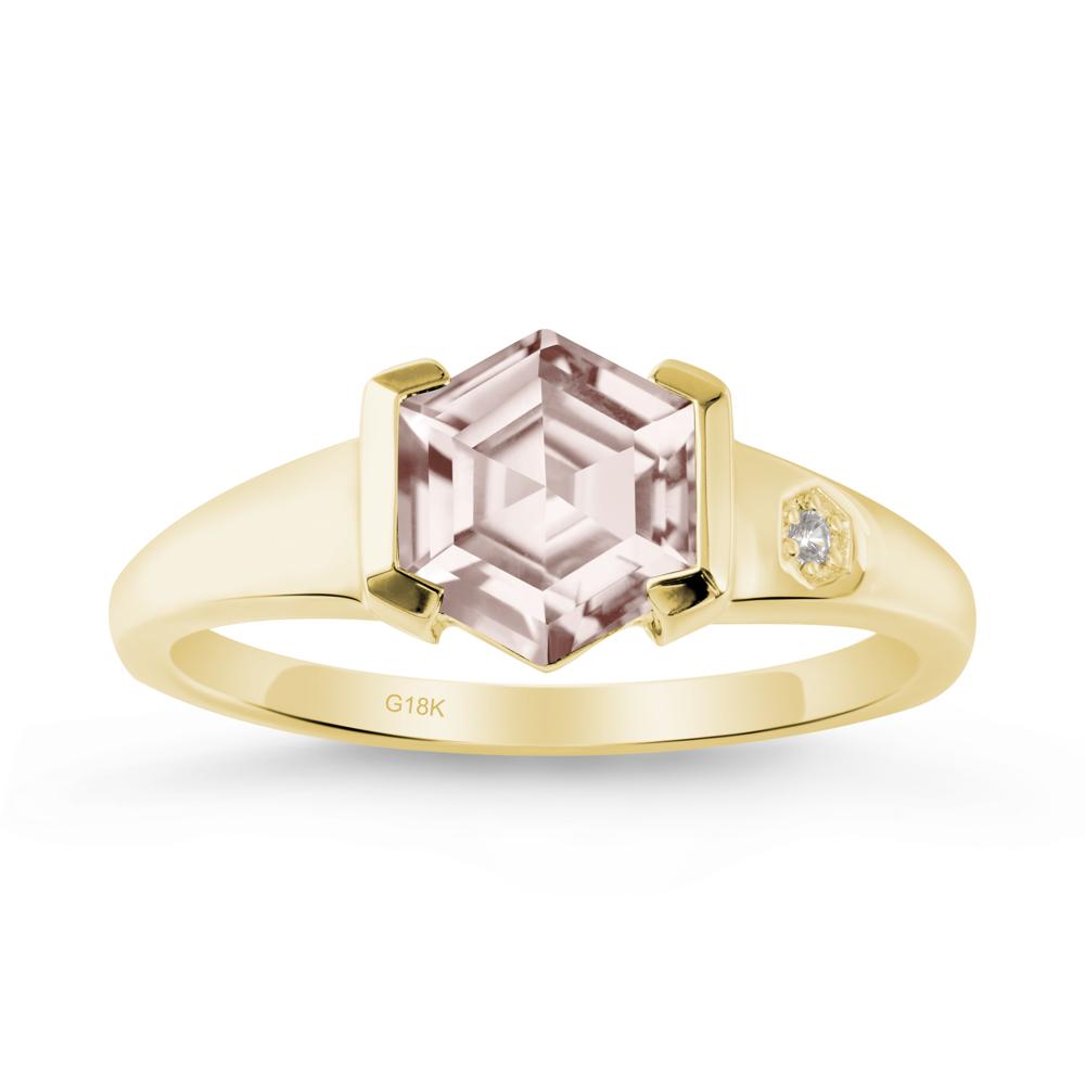 Half-Bezel Hexagonal Morganite Ring - LUO Jewelry #metal_18k yellow gold