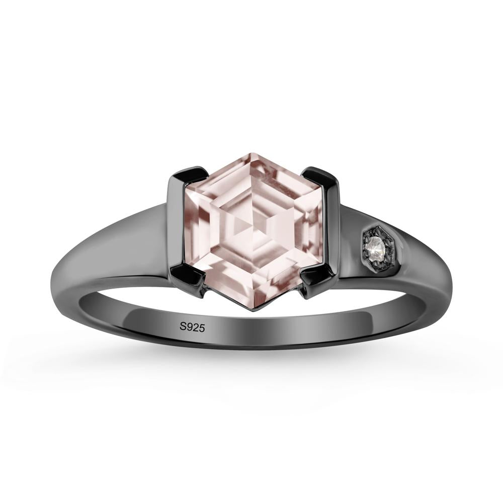 Half-Bezel Hexagonal Morganite Ring - LUO Jewelry #metal_black finish sterling silver