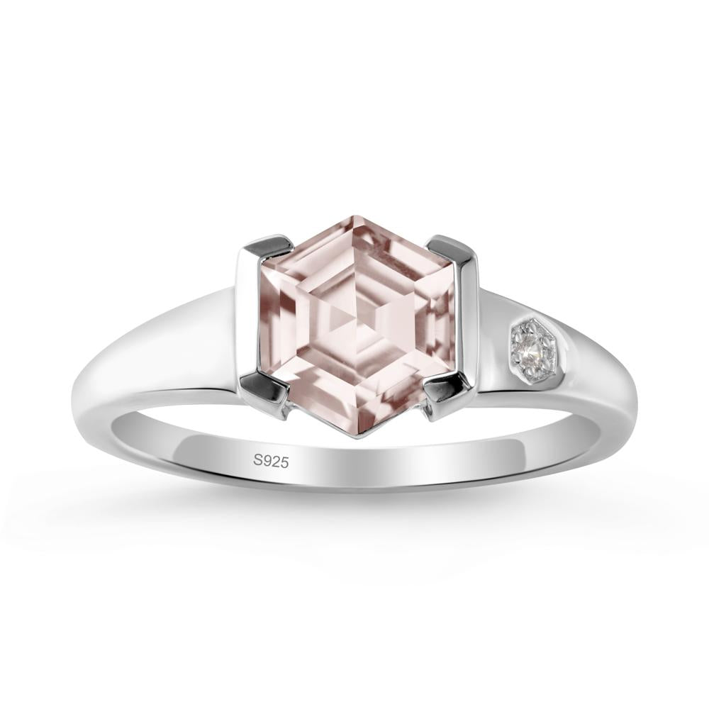 Half-Bezel Hexagonal Morganite Ring - LUO Jewelry #metal_sterling silver