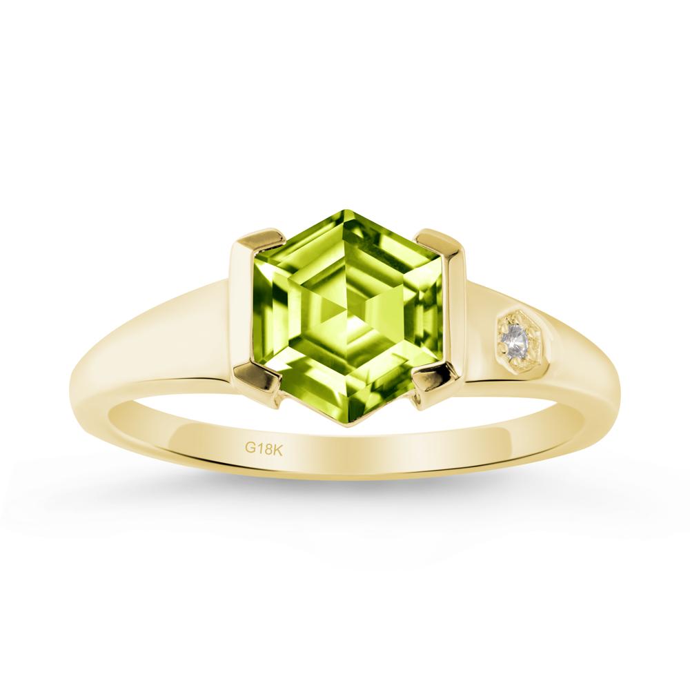 Hexagonal Peridot Ring with Half-Bezel Setting - LUO Jewelry #metal_18k yellow gold