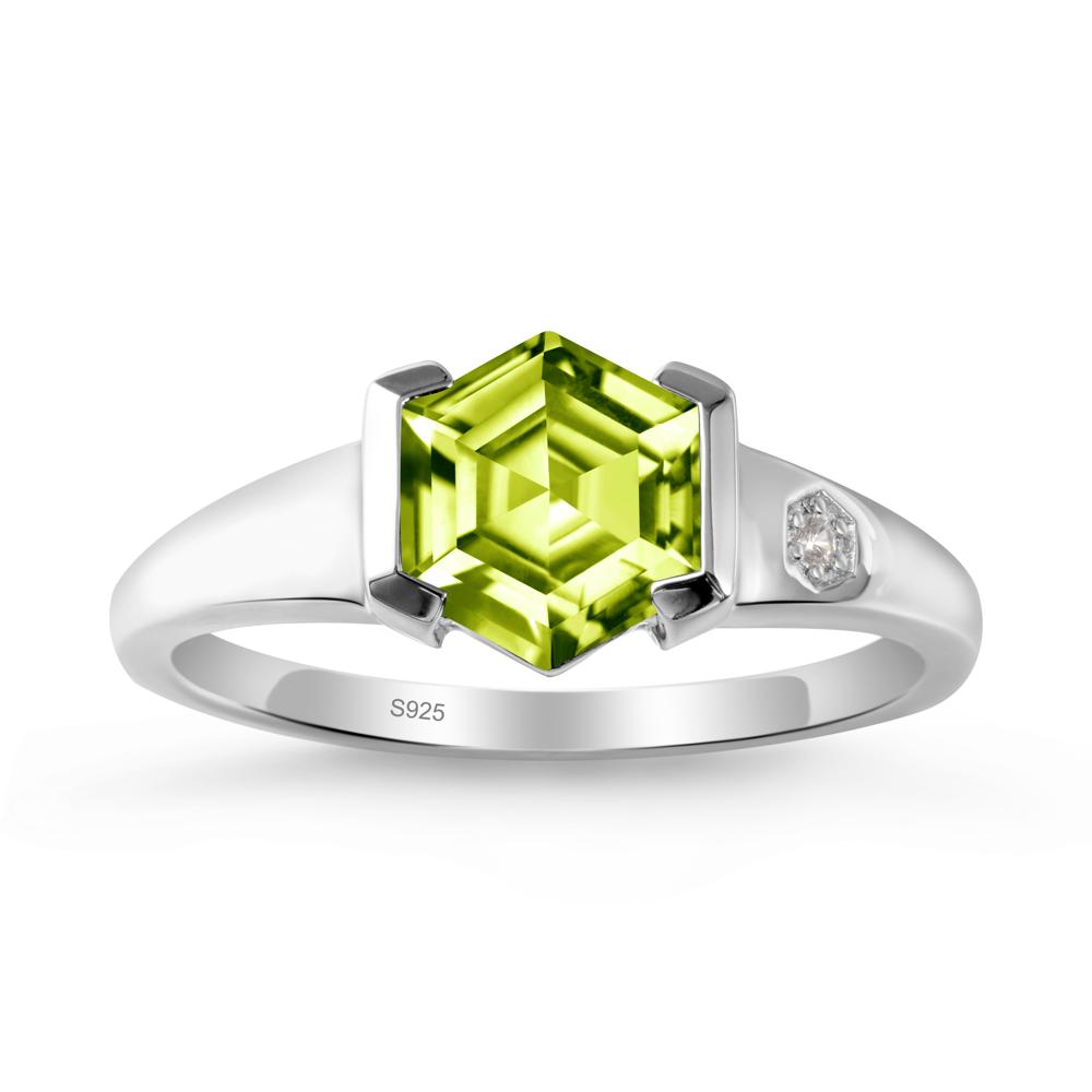 Hexagonal Peridot Ring with Half-Bezel Setting - LUO Jewelry #metal_sterling silver