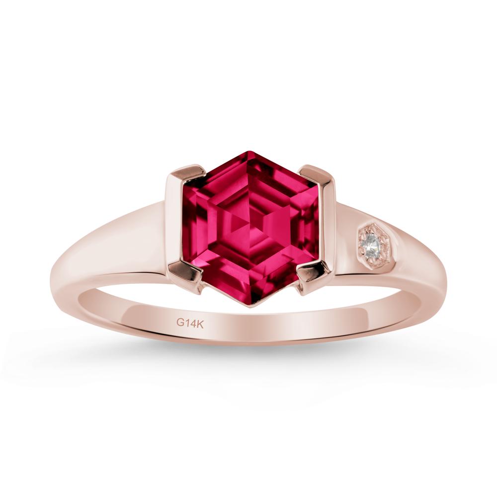 Half-Bezel Hexagonal Ruby Ring - LUO Jewelry #metal_14k rose gold