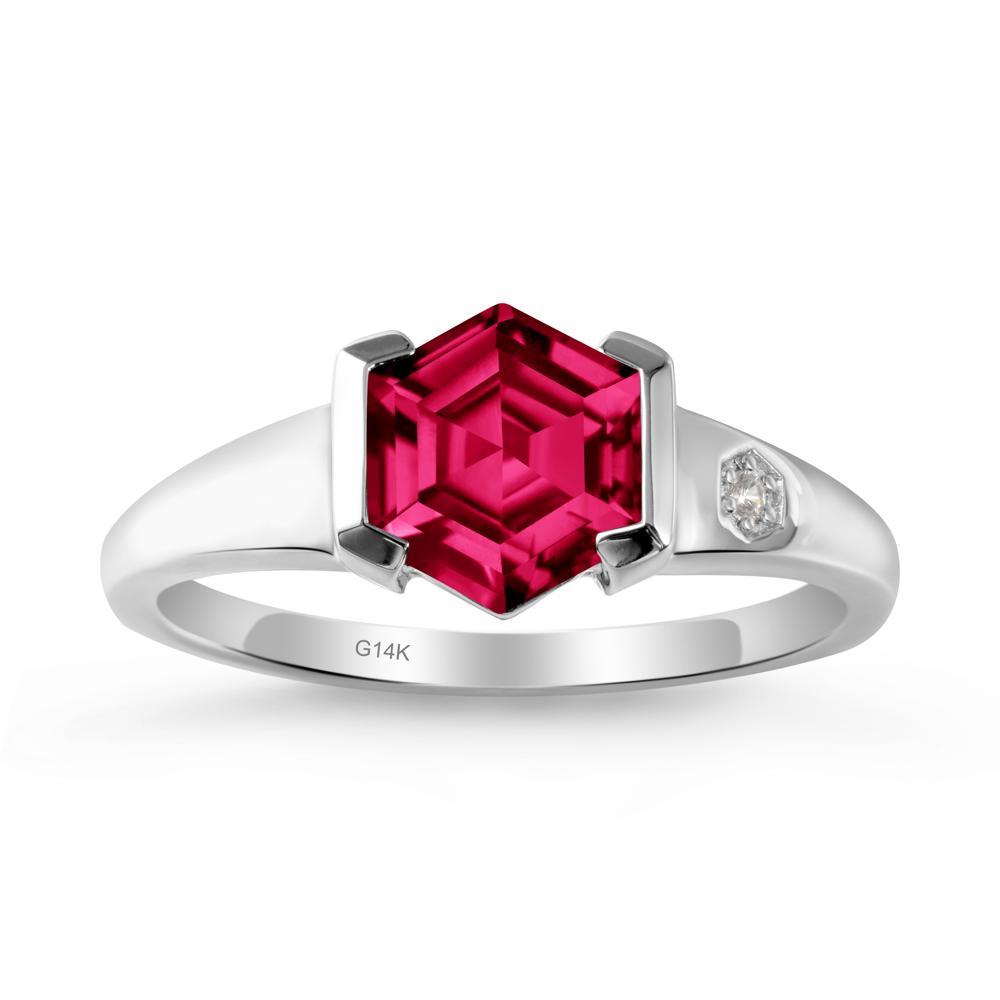 Half-Bezel Hexagonal Ruby Ring - LUO Jewelry #metal_14k white gold