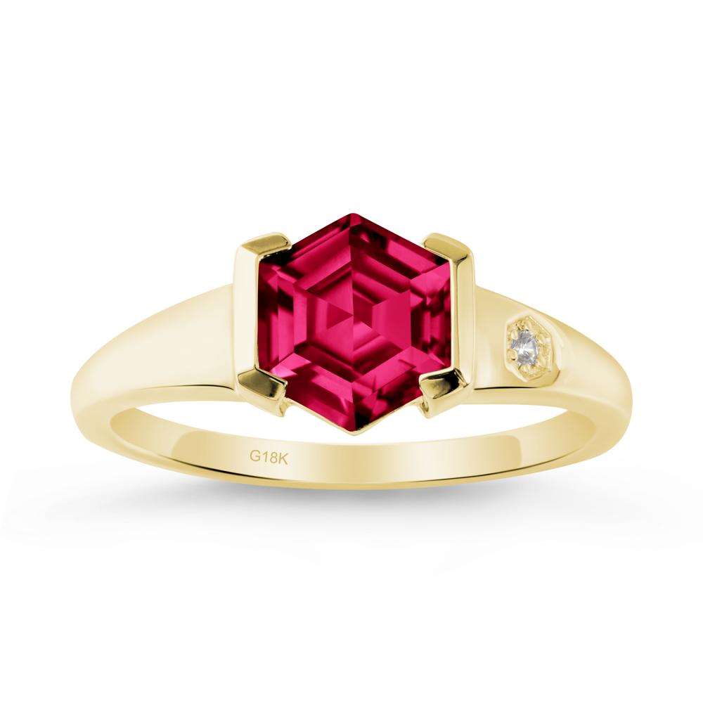 Half-Bezel Hexagonal Ruby Ring - LUO Jewelry #metal_18k yellow gold