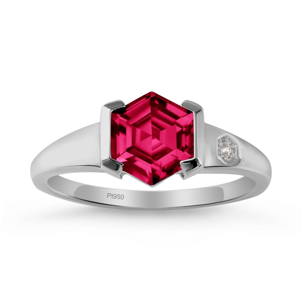 Half-Bezel Hexagonal Ruby Ring - LUO Jewelry #metal_platinum