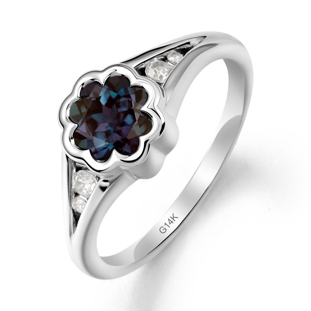 Split Band Flower Shaped Alexandrite Ring - LUO Jewelry #metal_14k white gold