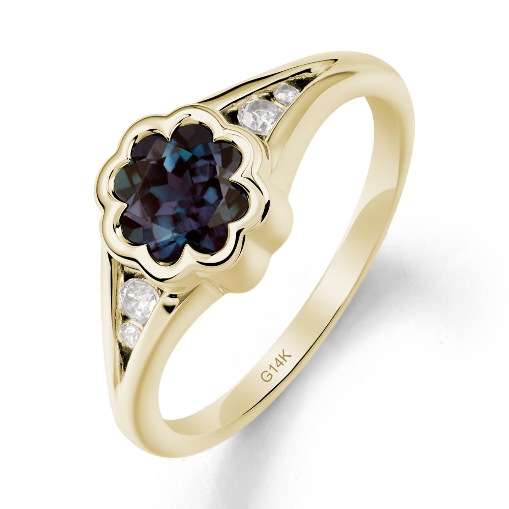 Split Band Flower Shaped Alexandrite Ring - LUO Jewelry #metal_14k yellow gold