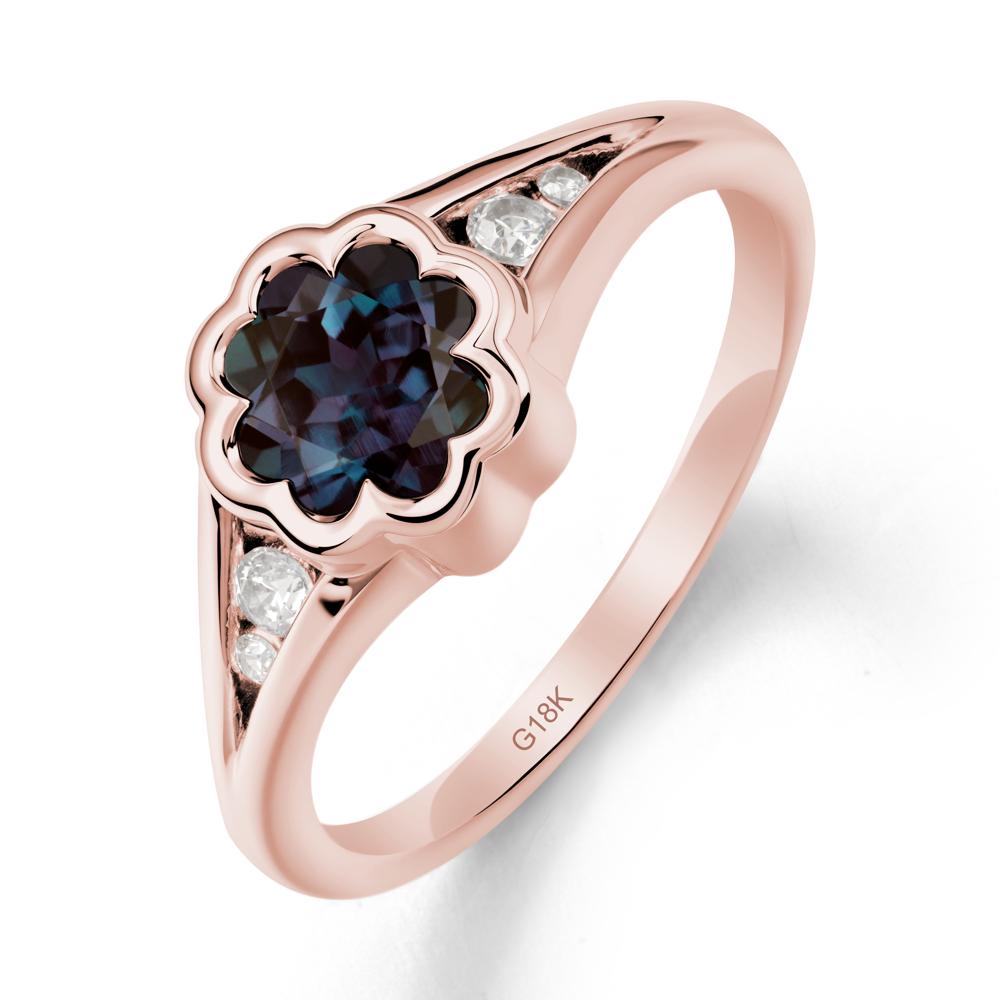 Split Band Flower Shaped Alexandrite Ring - LUO Jewelry #metal_18k rose gold