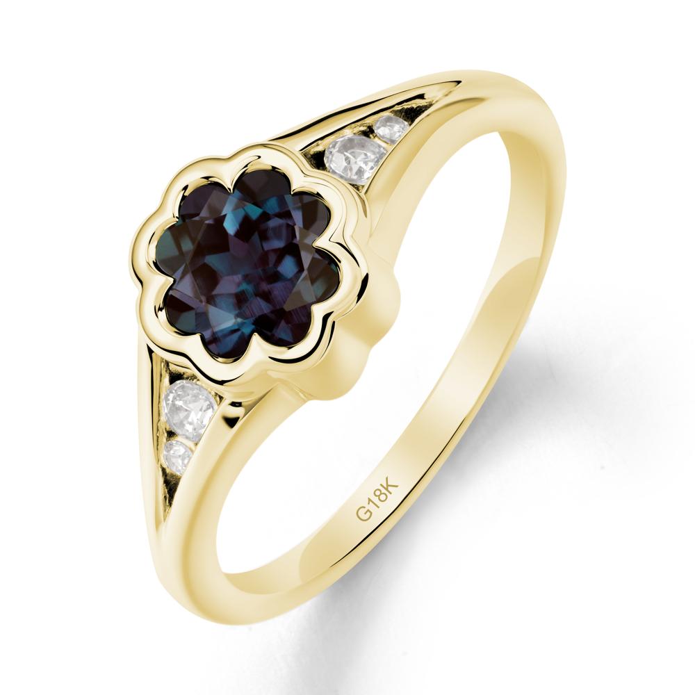 Split Band Flower Shaped Alexandrite Ring - LUO Jewelry #metal_18k yellow gold