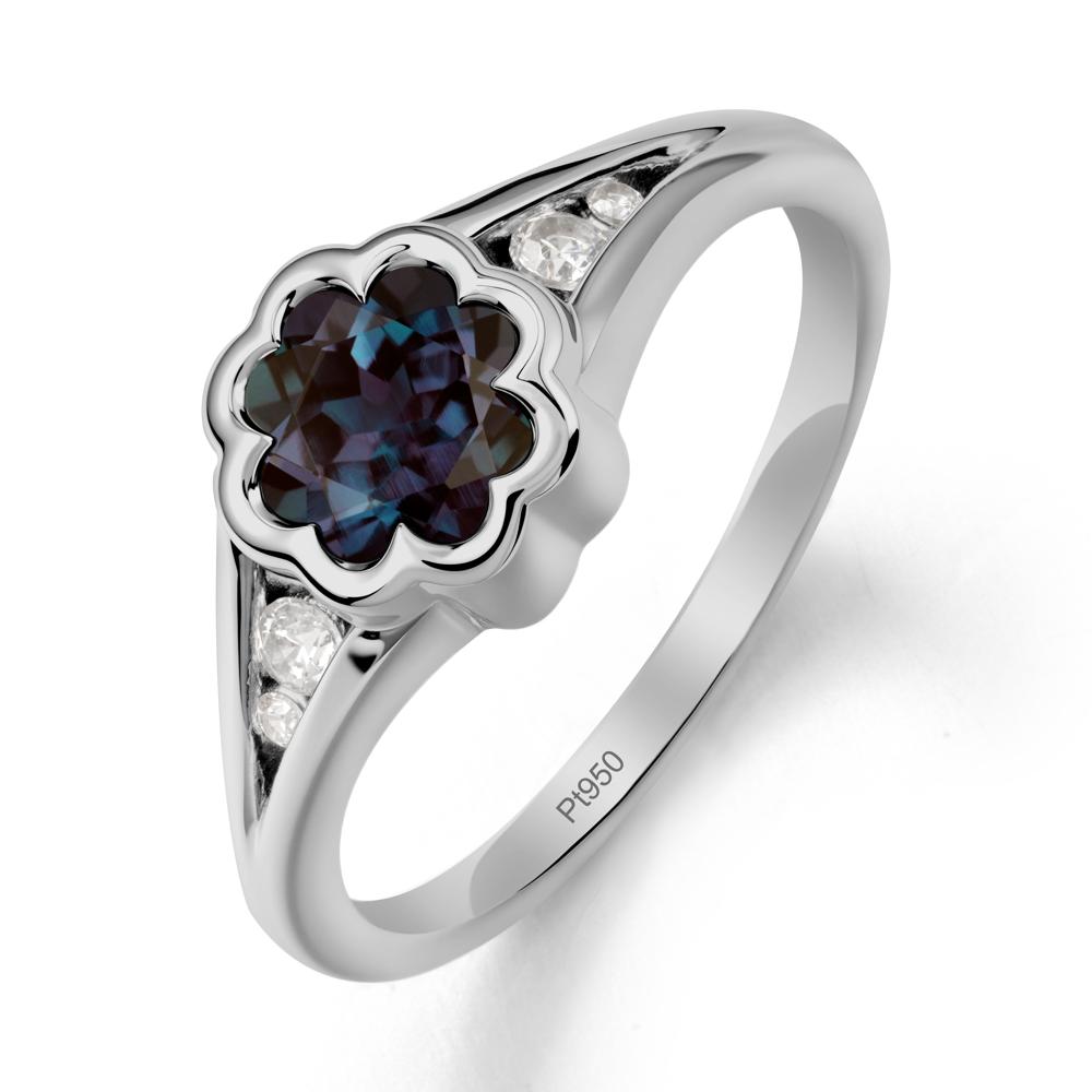 Split Band Flower Shaped Alexandrite Ring - LUO Jewelry #metal_platinum