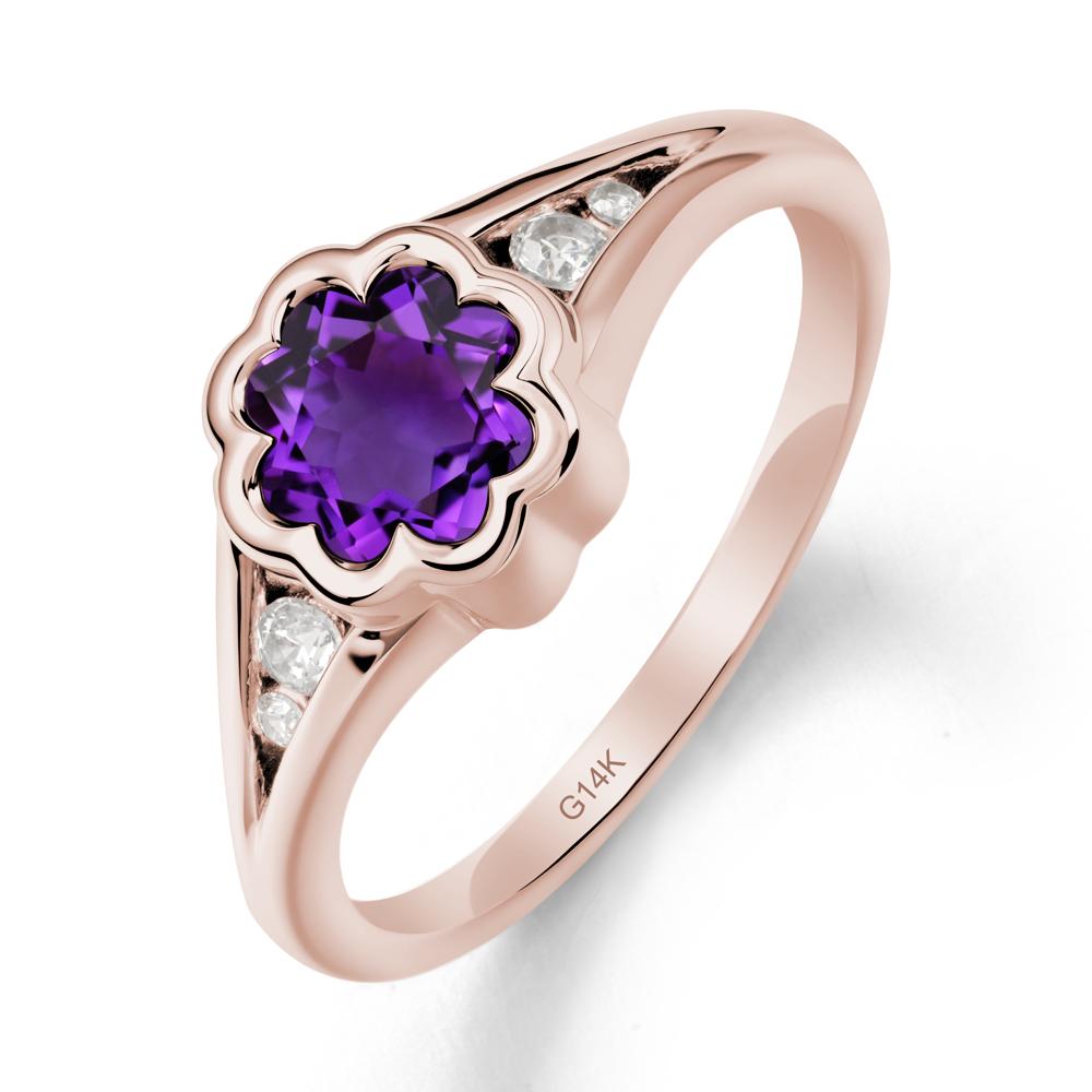 Flower Shaped Amethyst Ring with Bezel Setting - LUO Jewelry #metal_14k rose gold