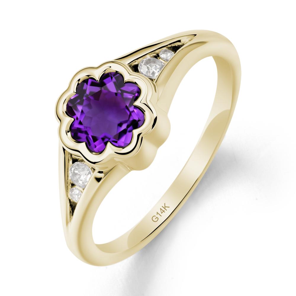 Flower Shaped Amethyst Ring with Bezel Setting - LUO Jewelry #metal_14k yellow gold
