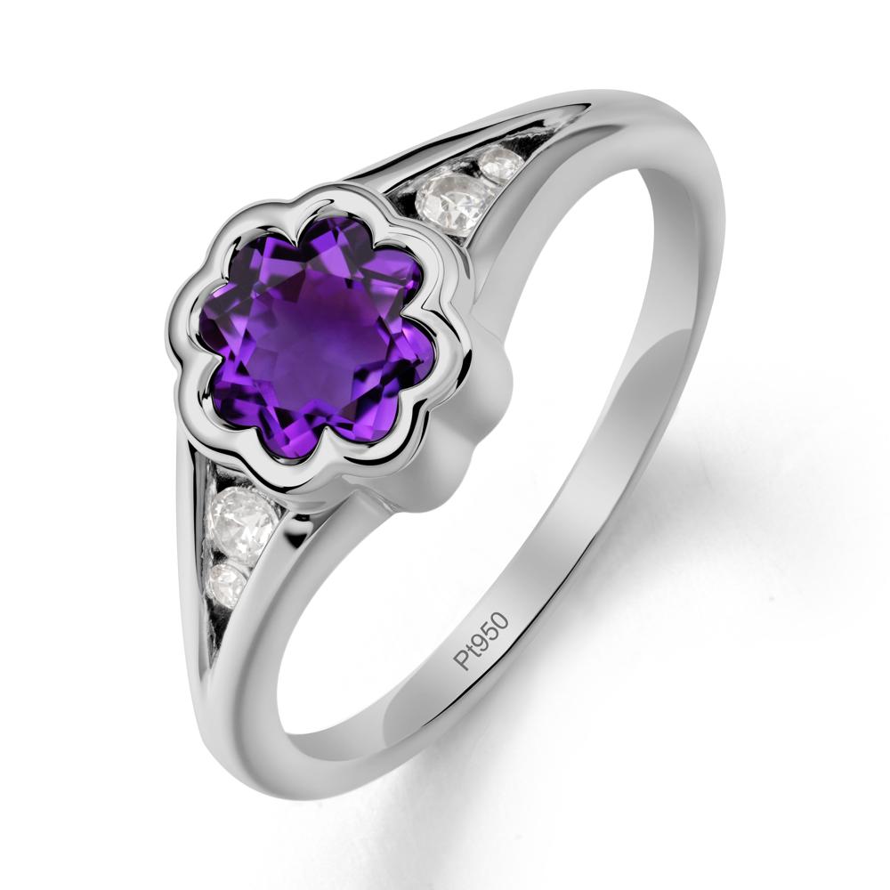 Flower Shaped Amethyst Ring with Bezel Setting - LUO Jewelry #metal_platinum