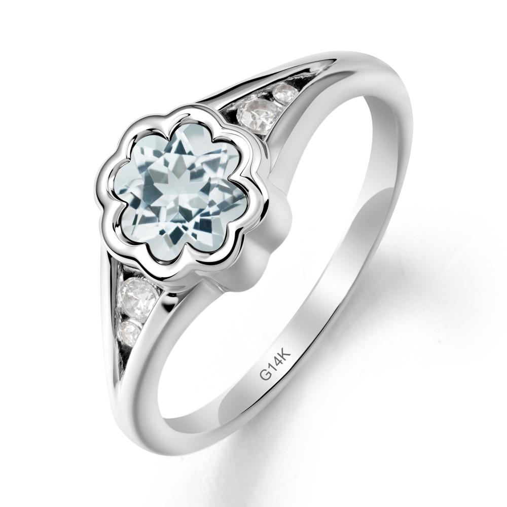Bezel Setting Split Band Aquamarine Ring - LUO Jewelry #metal_14k white gold