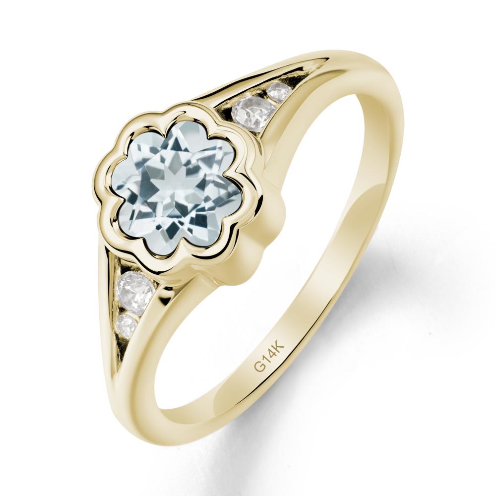 Bezel Setting Split Band Aquamarine Ring - LUO Jewelry #metal_14k yellow gold
