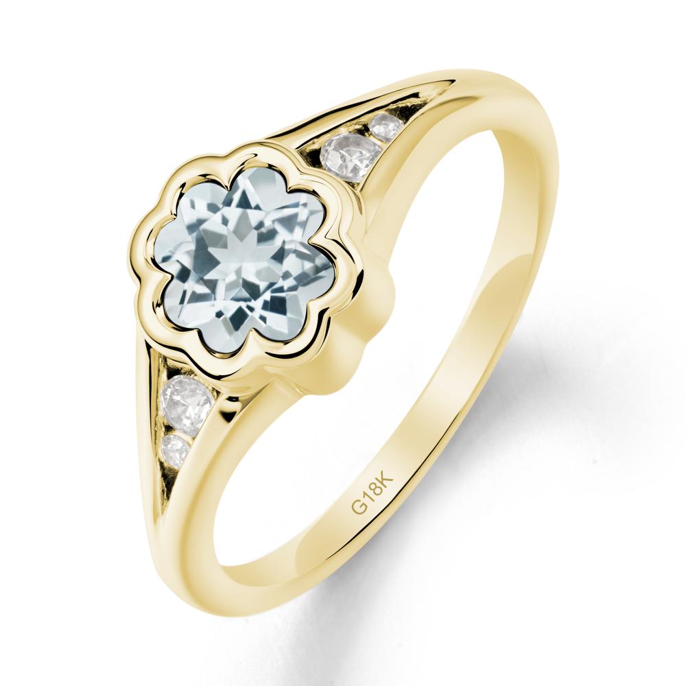 Bezel Setting Split Band Aquamarine Ring - LUO Jewelry #metal_18k yellow gold