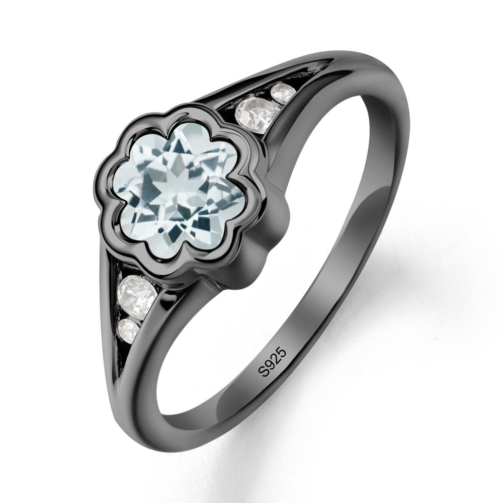 Bezel Setting Split Band Aquamarine Ring - LUO Jewelry #metal_black finish sterling silver