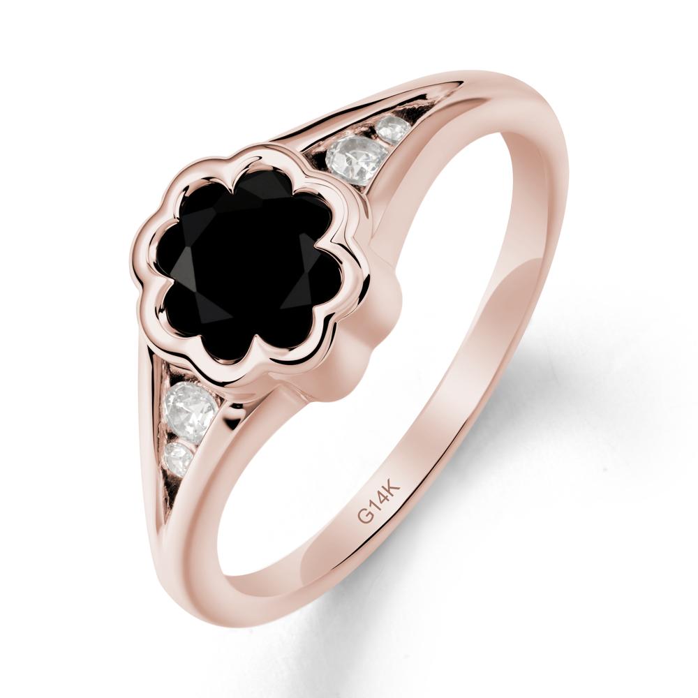 Split Band Flower Shaped Black Spinel Ring - LUO Jewelry #metal_14k rose gold