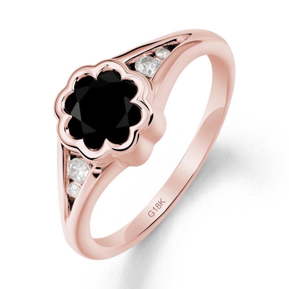 Split Band Flower Shaped Black Spinel Ring - LUO Jewelry #metal_18k rose gold