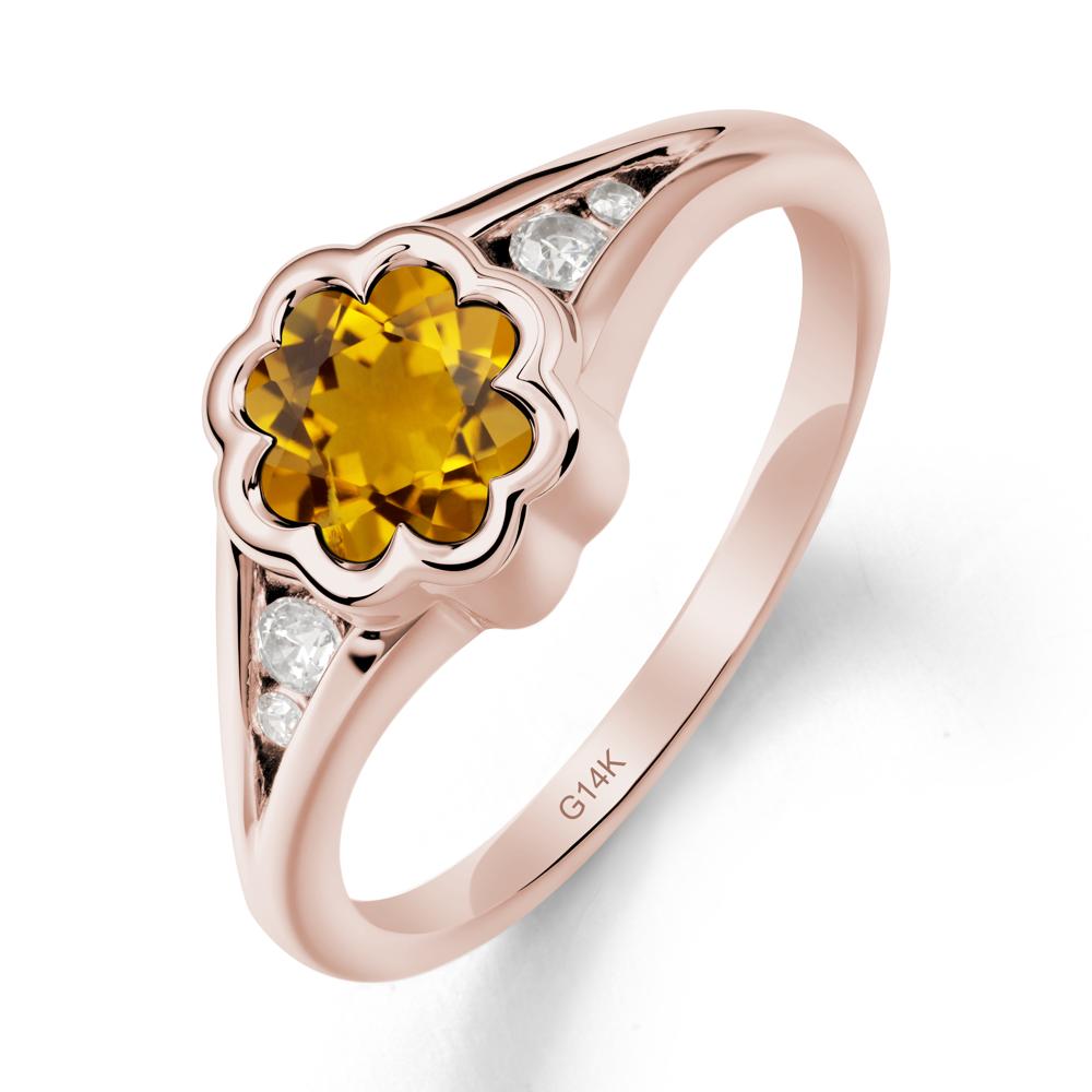 Flower Shaped Citrine Ring with Bezel Setting - LUO Jewelry #metal_14k rose gold