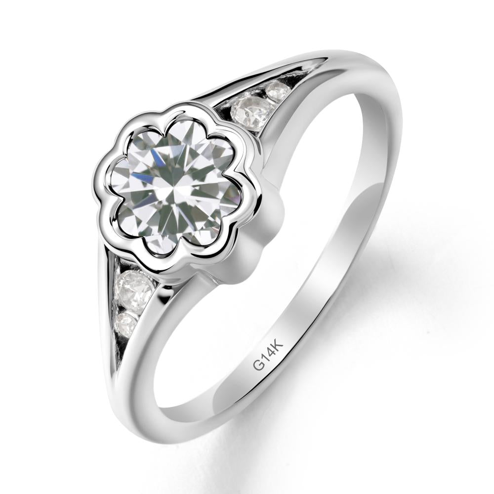 Bezel Setting Split Band Cubic Zirconia Ring - LUO Jewelry #metal_14k white gold