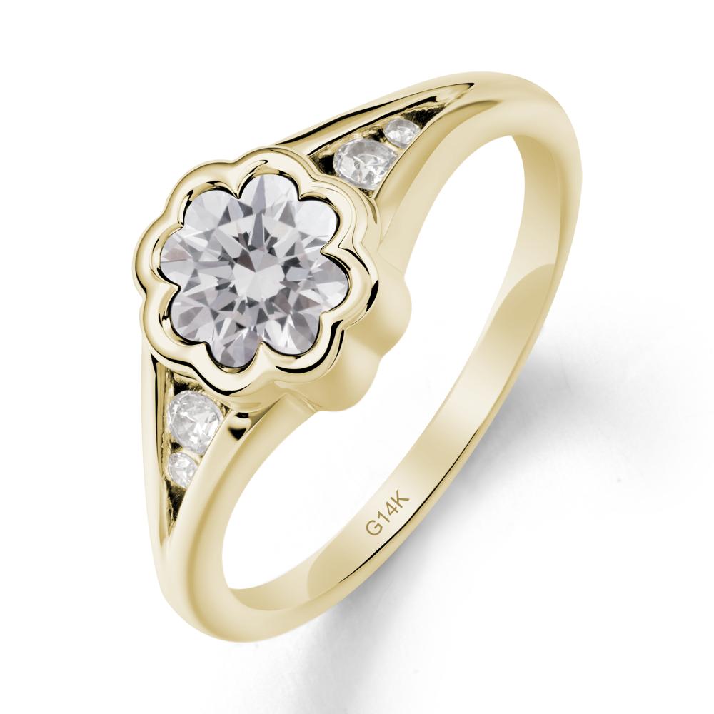 Split Band Flower Shaped Diamond Ring - LUO Jewelry #metal_14k yellow gold