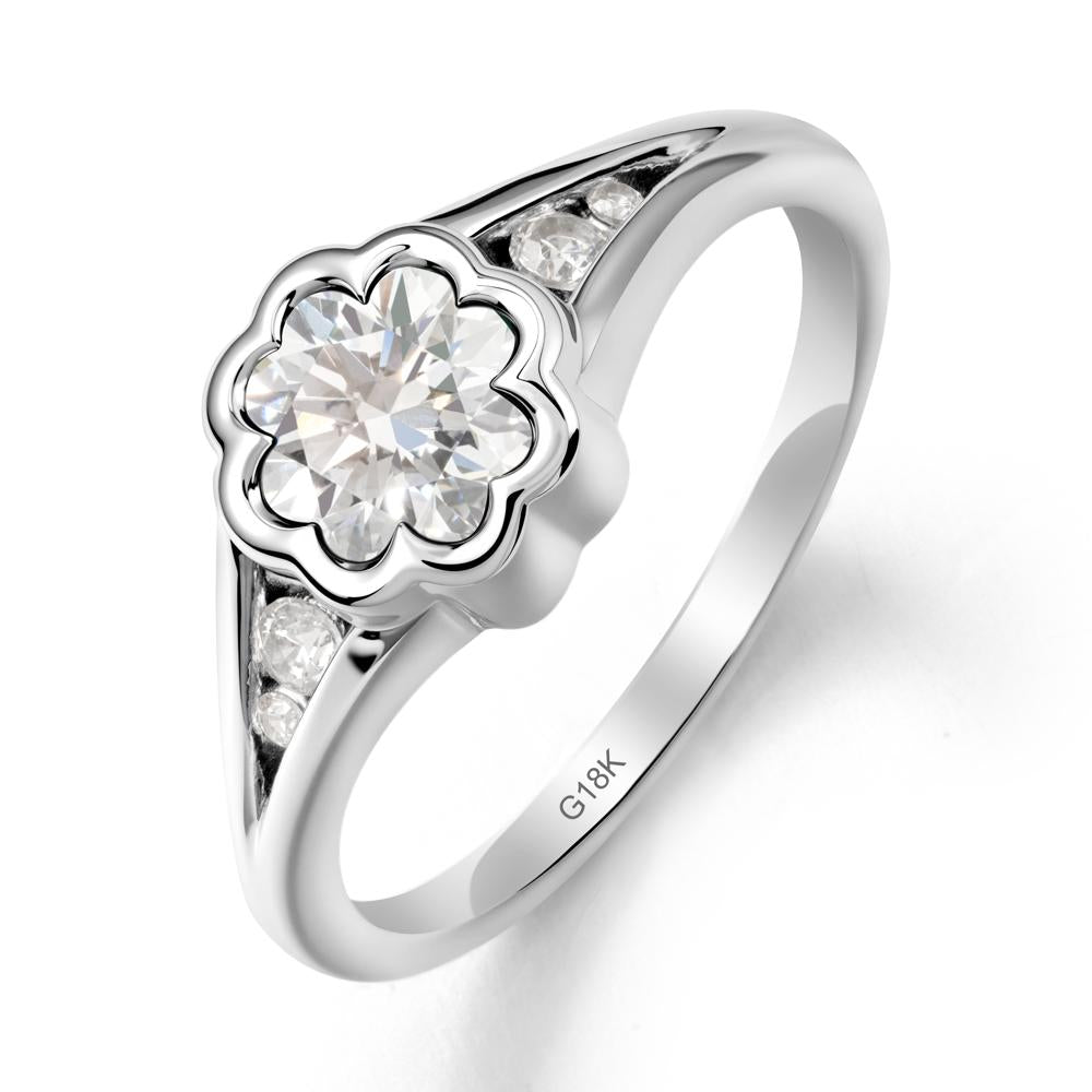 Split Band Flower Shaped Diamond Ring - LUO Jewelry #metal_18k white gold