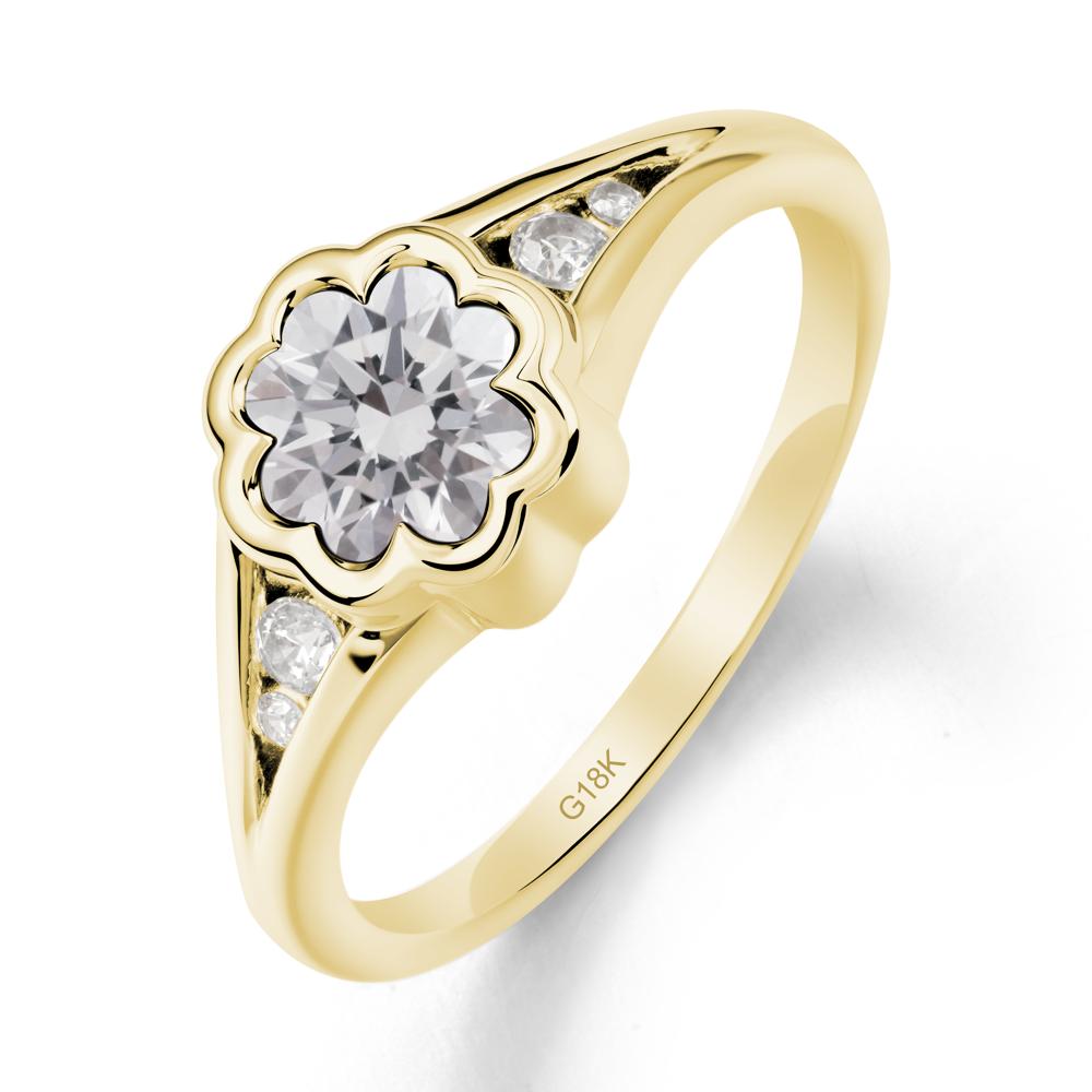 Split Band Flower Shaped Diamond Ring - LUO Jewelry #metal_18k yellow gold