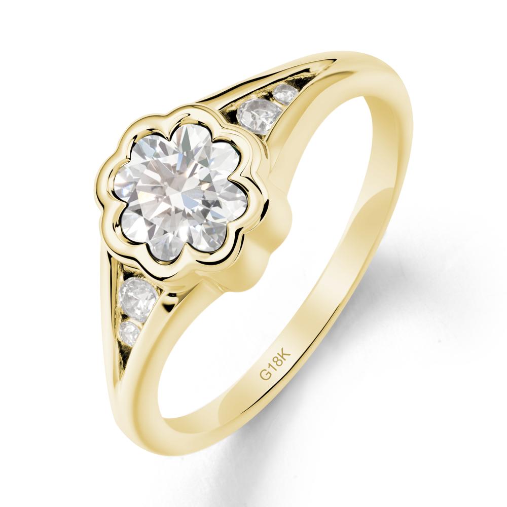 Split Band Flower Shaped Diamond Ring - LUO Jewelry #metal_18k yellow gold