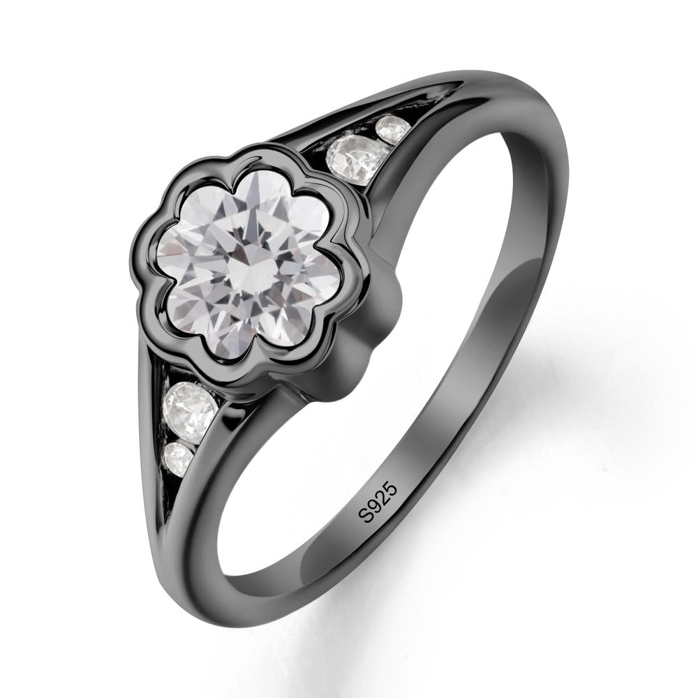 Split Band Flower Shaped Diamond Ring - LUO Jewelry #metal_black finish sterling silver