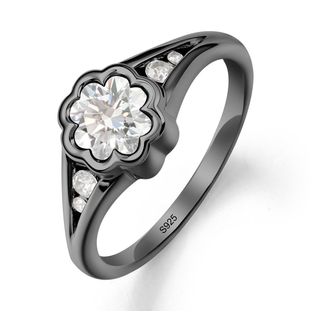 Split Band Flower Shaped Diamond Ring - LUO Jewelry #metal_black finish sterling silver