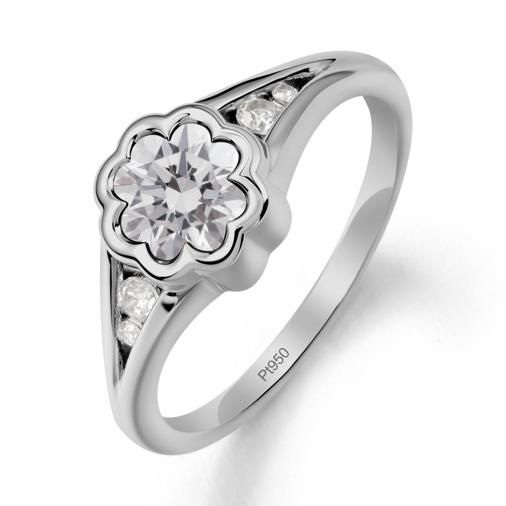 Split Band Flower Shaped Diamond Ring - LUO Jewelry #metal_platinum