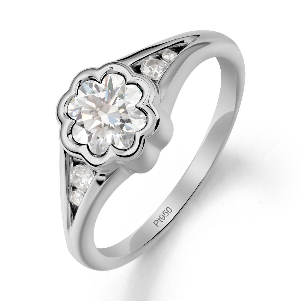 Split Band Flower Shaped Diamond Ring - LUO Jewelry #metal_platinum