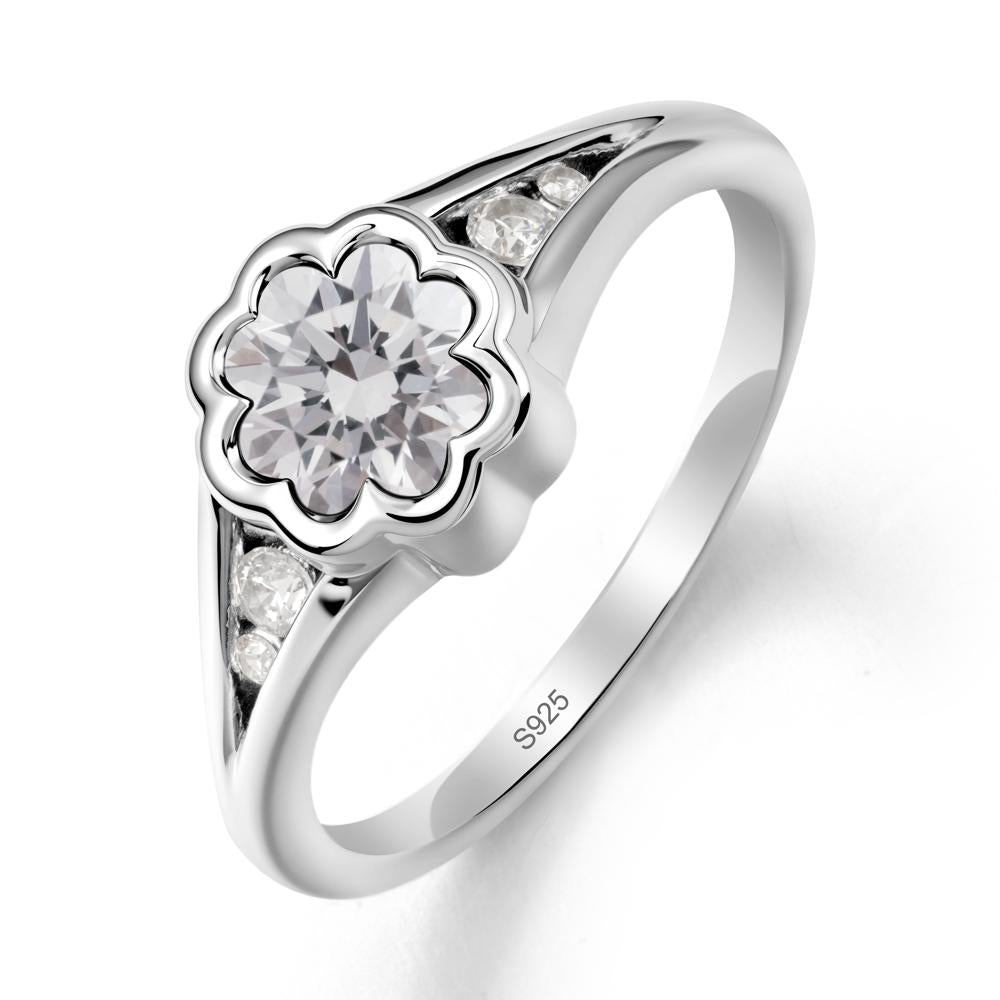 Split Band Flower Shaped Diamond Ring - LUO Jewelry #metal_sterling silver