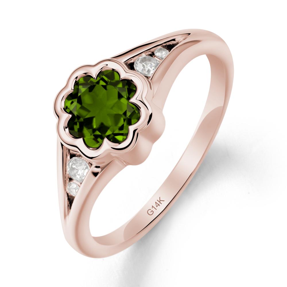 Flower Shaped Diopside Ring with Bezel Setting - LUO Jewelry #metal_14k rose gold